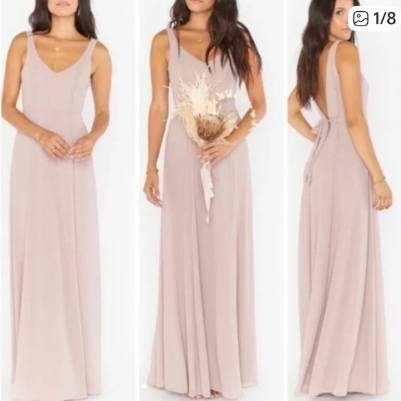 Mumu Weddings Jenn maxi dress soft beige chiffon v- neck low v back neutral M - Picture 1 of 12